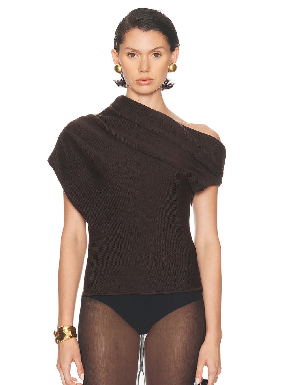 STAUD Mabel Brown Off-the-Shoulder Top